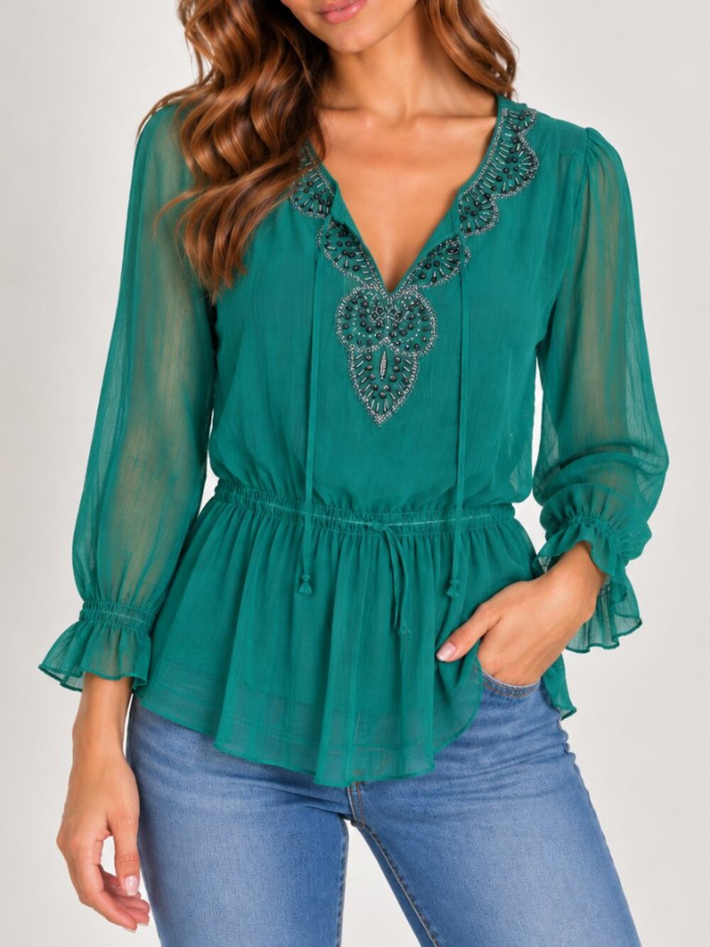Sienna Rose green Sequin long sleeve top size M (137)